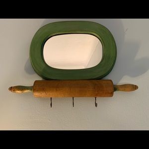 Charming Rolling Pin Mirror with Hooks.